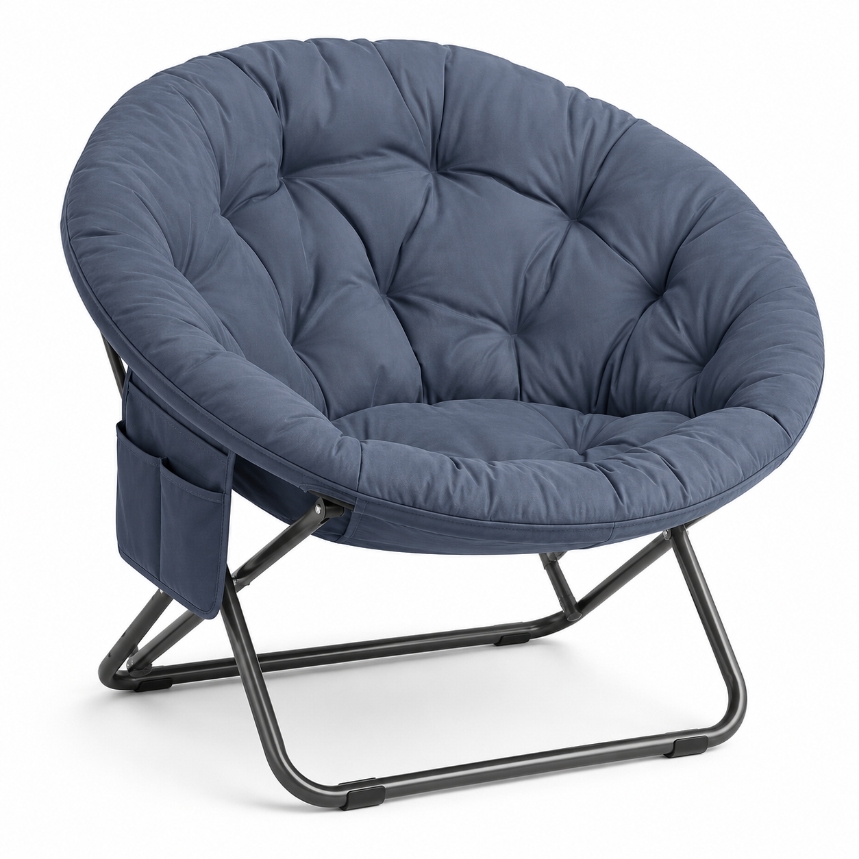 Fauteuil lune bleu ardoise rembourré 85x78x55 cm