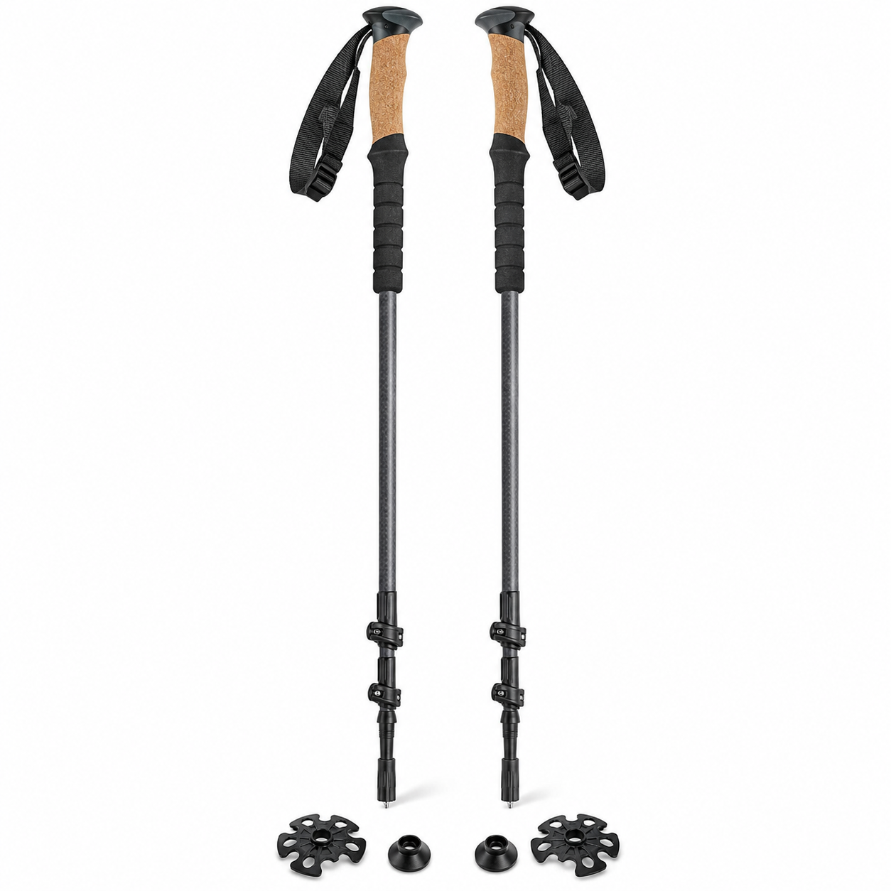 Paire de bâtons de randonnée en carbone gris ardoise 100-130 cm poignées en liège