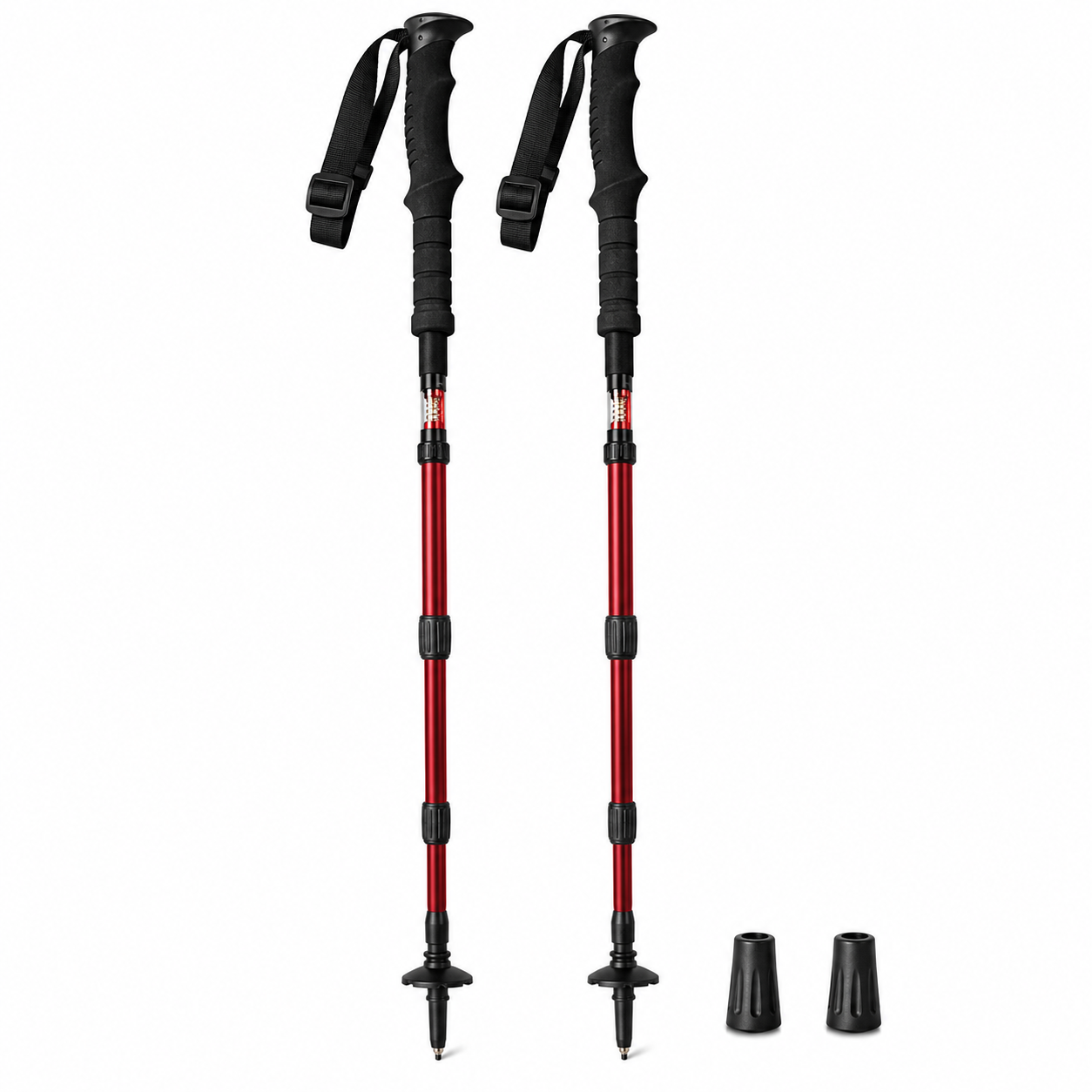 Paire de bâtons de randonnée antichoc rouge brique 68-135 cm poignées en mousse