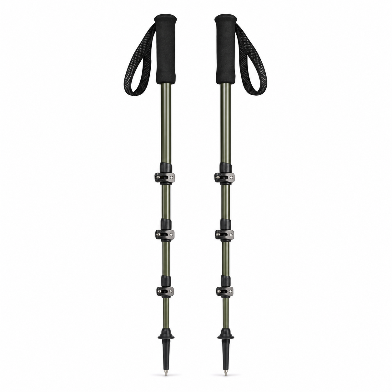 Paire de bâtons de randonnée en aluminium vert olive 95-125 cm format compact