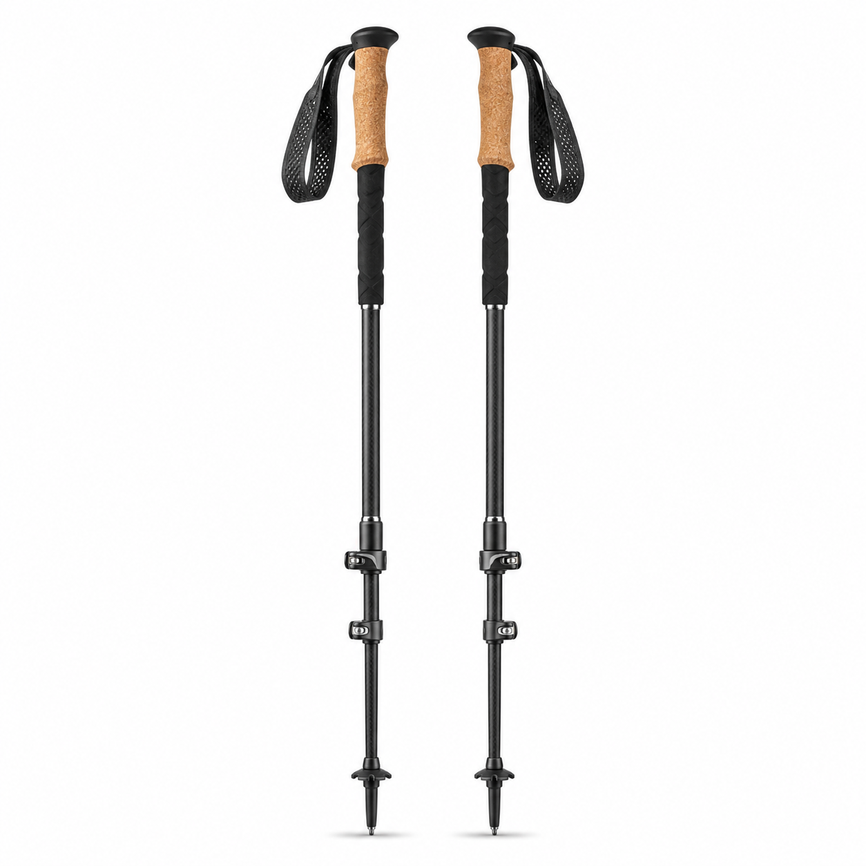 Paire de bâtons de randonnée en carbone noir mat 105-135 cm verrouillage rapide