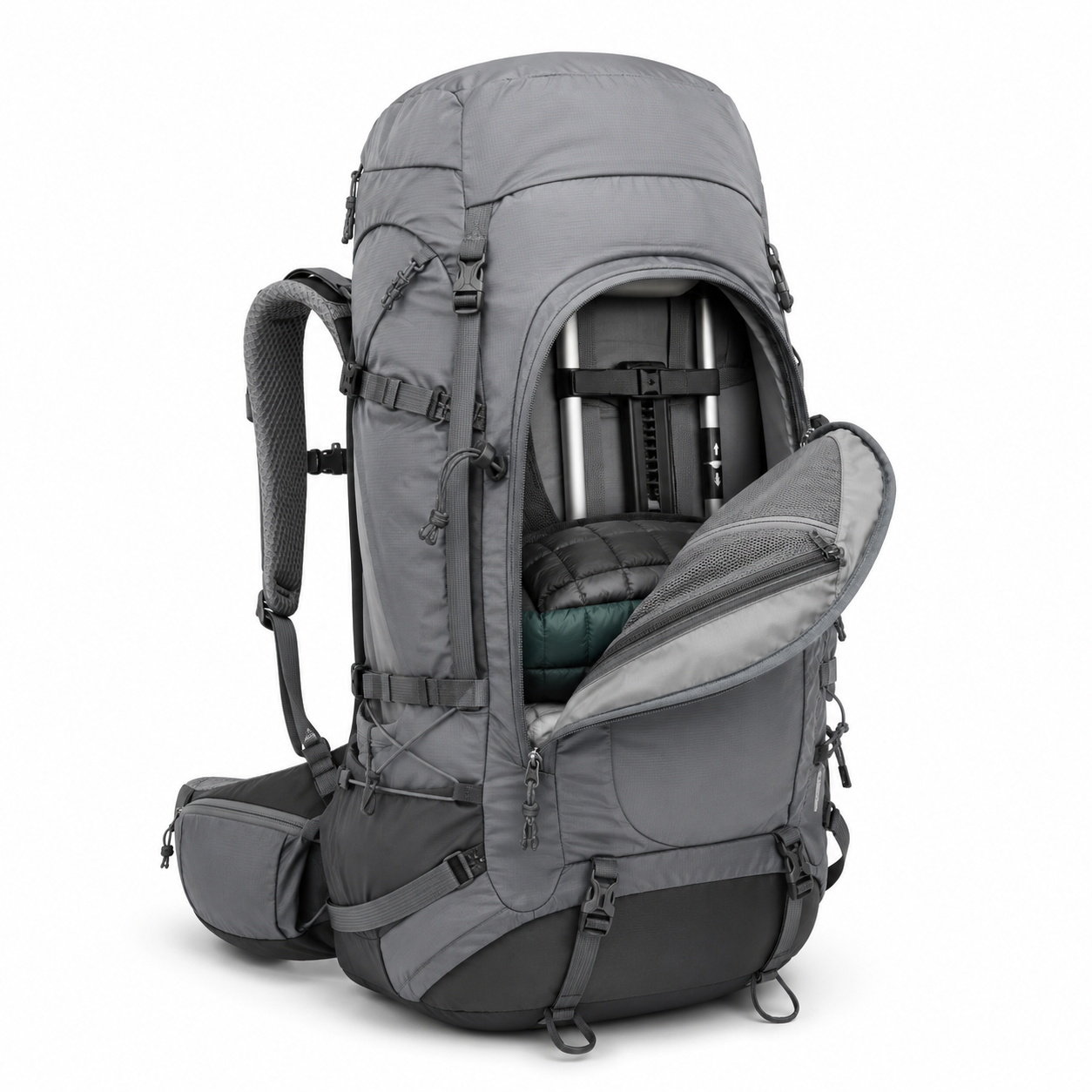 Sac à dos de randonnée 50 L gris pierre avec ceinture confort