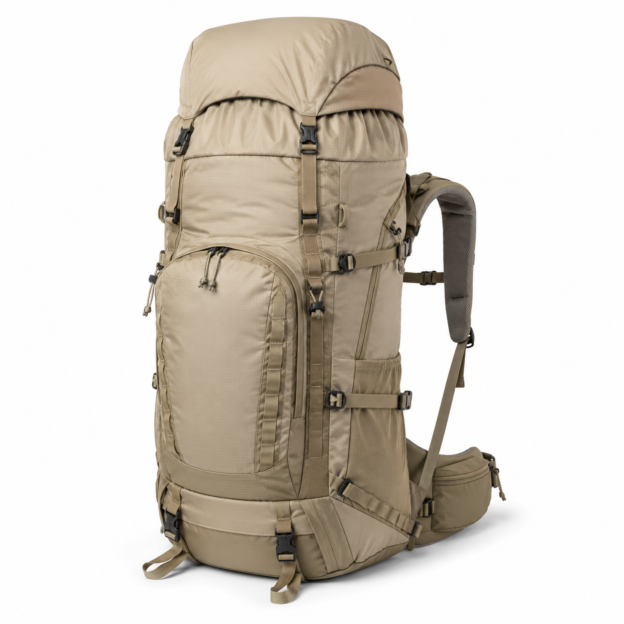 Sac à dos de trekking 55 L beige sable avec rabat extensible